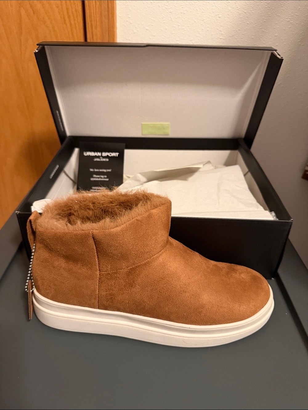 J Slides Suede Ankle Boot in Tan Brown